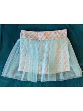 Mermaid-Inspired Girls Tutu Skirt With Glittery Mesh Overlay Size 7/8 Pink & Aqu